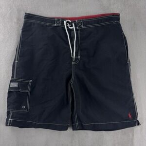 Polo Ralph Lauren Swim Trunks Mens Size Large Black Red Mesh Lined Cargo Beach‎